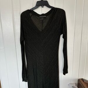 Black Sheath Dress with Cuffed Long Sleeves and V-Neck